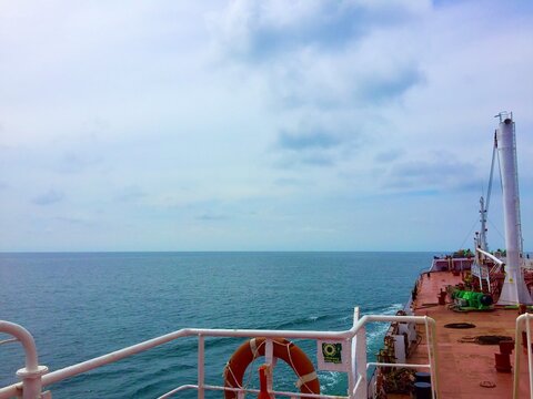 Ocean view from oil tanker ship deck