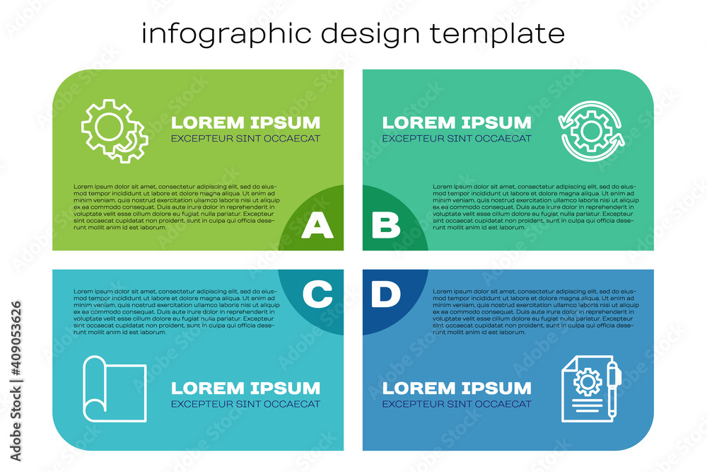Poster set line graphing paper for engineering, gear, document settings and pen and arrows as workflow. bus