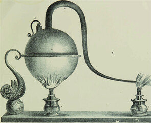 Vector of old alembic for the distillation of alcohol. This contraption dates from approximately 1850. - obrazy, fototapety, plakaty