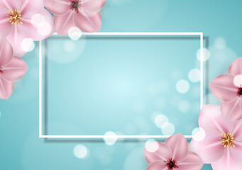 Realistic beautiful 3d sprind and summer pink flower background. Vector Illustration
