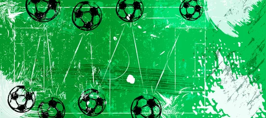 Gardinen abstact background with soccer ball, football, with paint strokes and splashes, grungy, free copy space © Kirsten Hinte