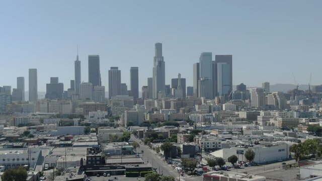 Los Angeles Downtown Skid Row Towards Financial District Aerial R California USA
