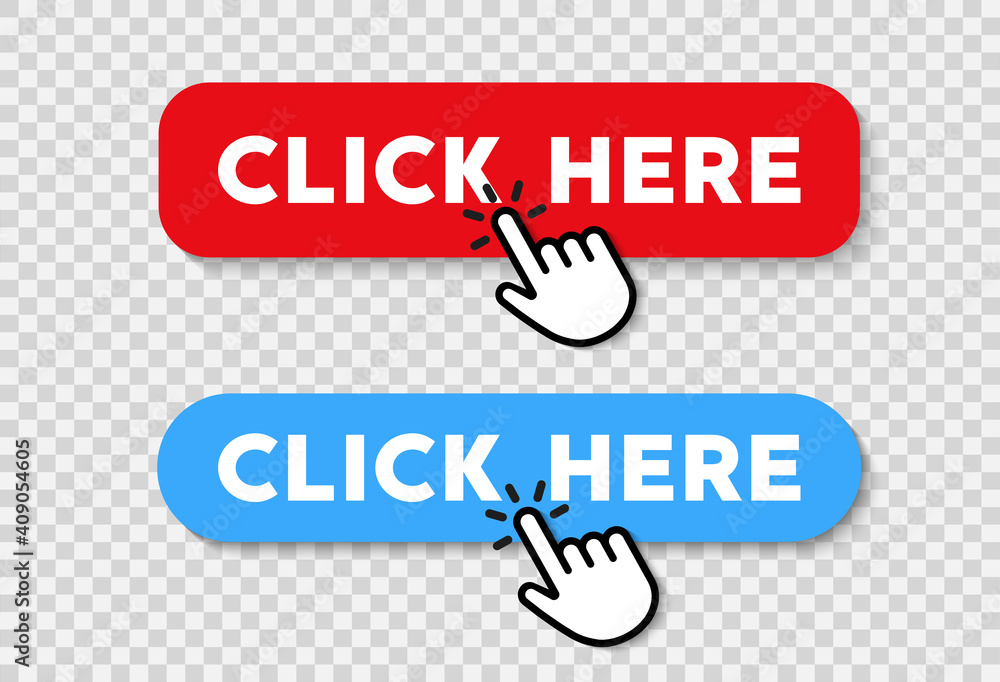 Poster click here button with hand cursor.