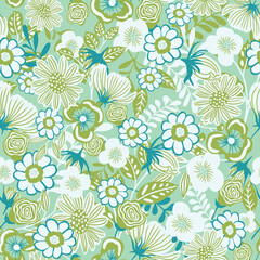 Vector full bloom flowers seamless pattern background.