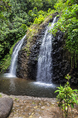 Idyllic Tropical Waterfall on the island of Tahiti, French Polynesia. Pacific Ocean.