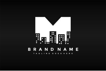 Fototapeta premium initial M logo city building