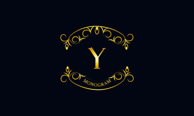 Vintage emblem. Calligraphic logo template with the letter Y. Exquisite sign for a restaurant, royalty, jewelry, boutiques, cafes, hotels.