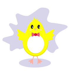 Funny cute chicken with a butterfly, in the shape of an egg. Easter concept, postcard. Flat vector illustration