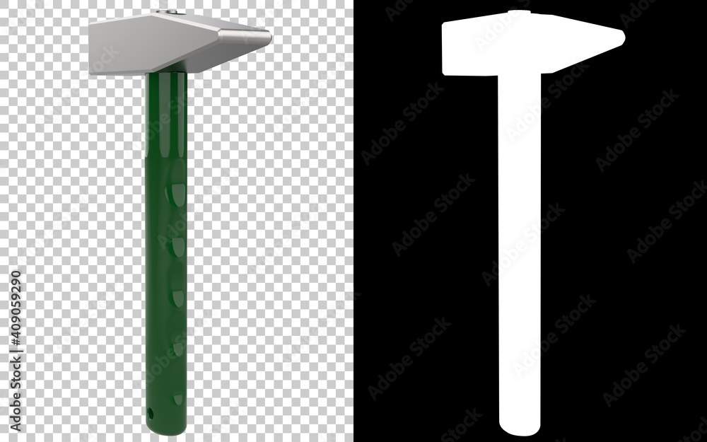 Poster Small hammer close-up scene isolated on background with mask. Ideal for large publications or printing. 3d rendering - illustration