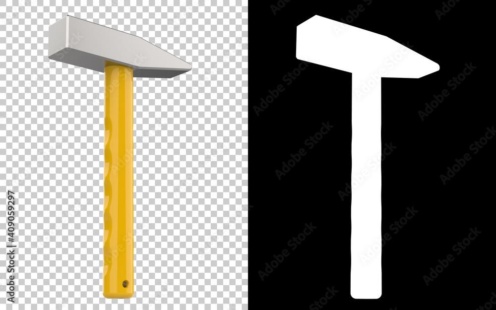 Poster Small hammer close-up scene isolated on background with mask. Ideal for large publications or printing. 3d rendering - illustration