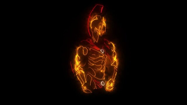 Orange Neon Spartan Warrior Animated Logo with Reveal Effect