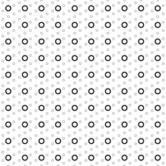 Square seamless background pattern from geometric shapes are different sizes and opacity. The pattern is evenly filled with black circle symbols. Vector illustration on white background