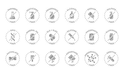 Natural, organic, eco, bio product badges, no additives