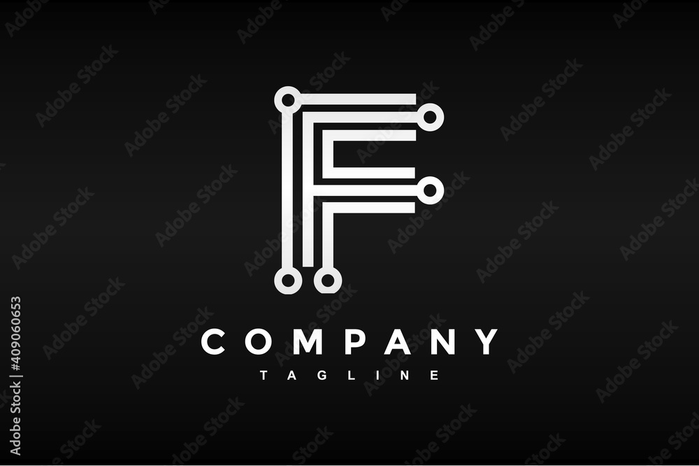 Wall mural letter f circle tech logo