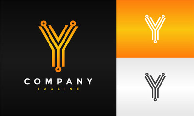 letter Y circle tech logo - obrazy, fototapety, plakaty