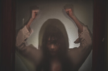 Silhouette Portrait asian woman make up ghost,Scary horror scene for background,Halloween festival...