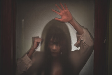 Silhouette Portrait asian woman make up ghost,Scary horror scene for background,Halloween festival...