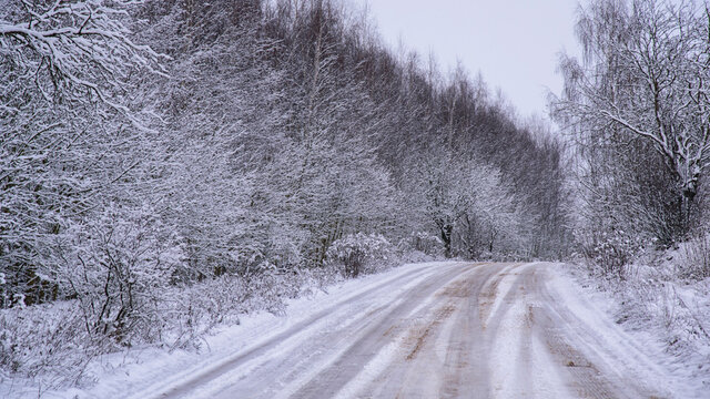 Zimowy krajobraz, las, droga zaśnieżona, wszystko przykryte śniegiem, białe drzewa, zima, śnieg, lód, niska temperatura, zimno, prawdziwa zima, Polska