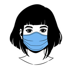 face of a young girl in a medical blue mask