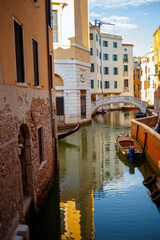 Obraz na płótnie Canvas photo with street and motorboat in Venice, Italy