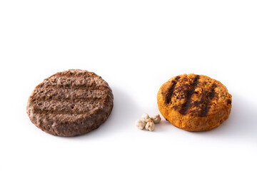 Beef burger and chickpea burger isolated on white background