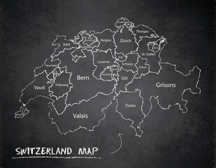 Switzerland map administrative division, separates regions and names, design card blackboard chalkboard vector