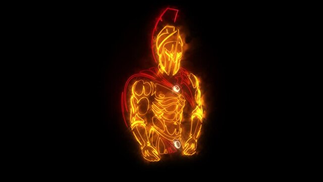 Orange Neon Spartan Warrior Animated Logo Loopable
