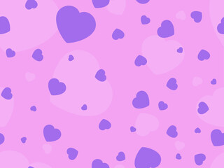 Hearts seamless pattern for Valentine's day. Purple hearts on a pink background. For printing on paper, advertising materials and fabric. Vector illustration