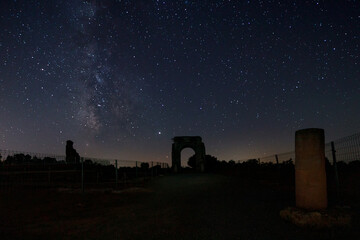 Night photography in the Roman ruins of Caparra. Extremadura. Spain.