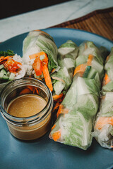 VIETNAMESE ASIAN SUMMER ROLLS WITH PEANUT BUTTER SAUCE  