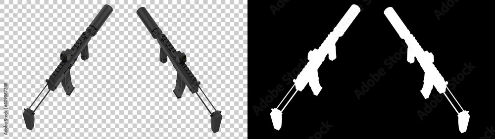 Poster machine-gun isolated on background with mask. 3d rendering - illustration