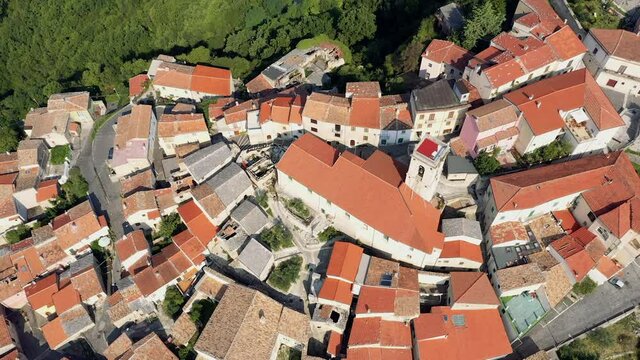 Aerial Drone footage of Macchiagodena, Iserinia region, a small village in Italy	