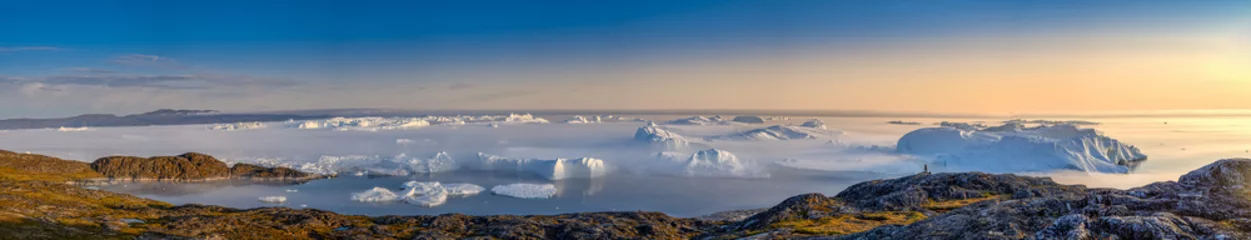Fotobehang Gletsjer panorama of Disco Bay with floating glaciers  © Jaro