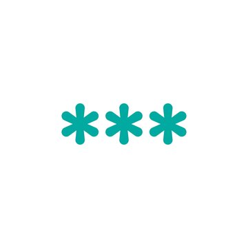 three blue asterisks footnote icon. Password, parol sign. Flat icon of asterisk isolated on white background.