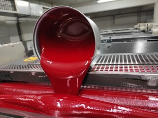red printing ink prepress preparation. selective focus