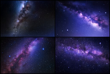 Night starry sky and Milky Way. Stars and nebula. Space background set