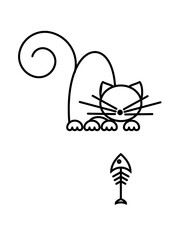 Cat Print. Funny kitten playing with a fish. Minimalist Art.
