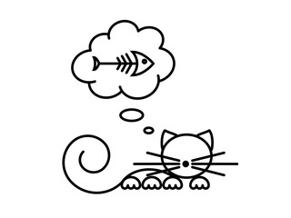 Cat Print. Funny kitten playing with a fish. Minimalist Art.