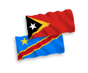 Flags of East Timor and Democratic Republic of the Congo on a white background