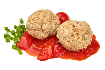 Homemade Meatballs in tomato sauce, isolated on white background