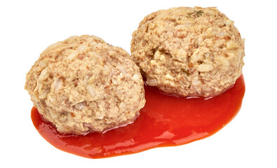 Homemade Meatballs in tomato sauce, isolated on white background
