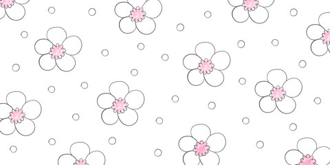 Flowers. Floral pattern. Hand drawn flowers. Minimalistic flowers pattern. Vector illustration