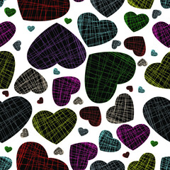 Seamless pattern of colorful vector hearts