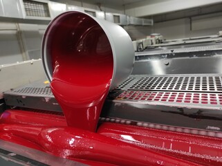 red printing ink prepress preparation. selective focus