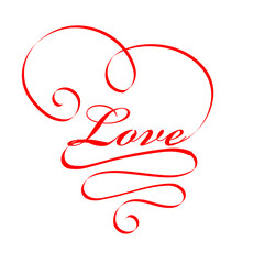 Abstract valentine text with heart shape. Vector illustration. Red heart outline icon in flat style. The heart as a symbol of love. 