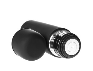 Black thermos with lid isolated on white