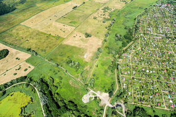 Rural aerial view landscape on sunny summer day.