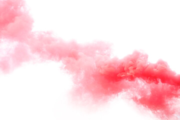 Trail of red smoke on white background