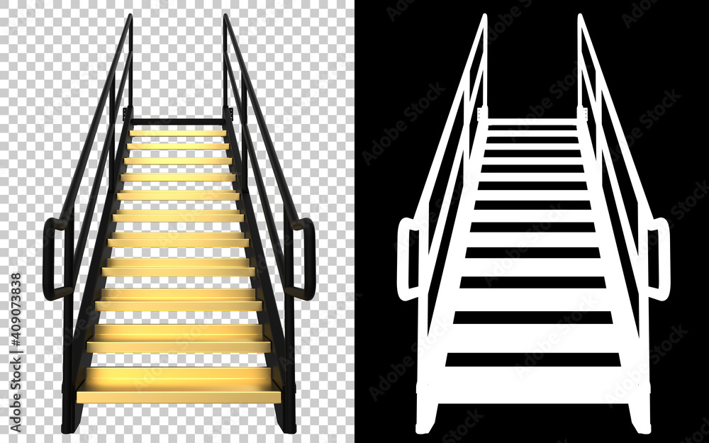 Poster metallic stairs close-up scene isolated on background with mask. ideal for large publications or pri