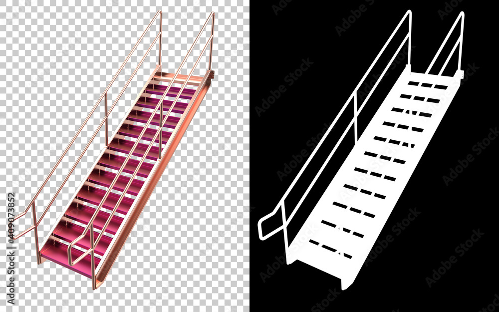 Poster metallic stairs close-up scene isolated on background with mask. ideal for large publications or pri